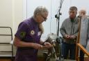 Tracy Grant demonstrating woodturning at a recent meeting.