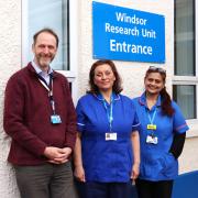 Clinical research nurses Lynda Barnes and Ronny George with Professor James Rowe.