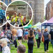 Crowds enjoying Ely Eel Festival and the food, drink and craft fayre. Some of the Visit Ely team are also pictured inset.