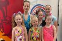 Ely Roller Skating Club Tots to Espoir level skaters. Back L-R Belle, Eloise, Mallory Front L-R Addison, Evie, Charlotte.