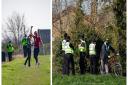 Police on duty on the riverbanks keeping away spectators from the 2021 Boat Race at Ely