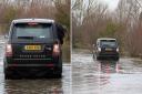 Motorists pictured at the flooded Welney Wash Road on Wednesday (January 27).