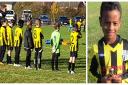 Player of the match Joshua Blackman Northwood from the U10s and the Soham Under 8 team’s rememberance tribute. Picture: ANDREW SHARPE.