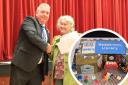 Cllr Stephen Thompson and library volunteer Andrea Chambers at the 20th anniversary celebrations.