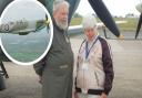 Stella Snow (R) from March offered a Spitfire flight (inset) to her brother Paul Brinson (L) after winning a competition in a newspaper.