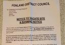 Banning and eviction notice issued by Fenland Council to homeless camping out in a car park.