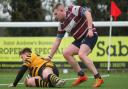 Ely Tigers score a try in their defeat at Shelford II in the London 1 Eastern Counties League.