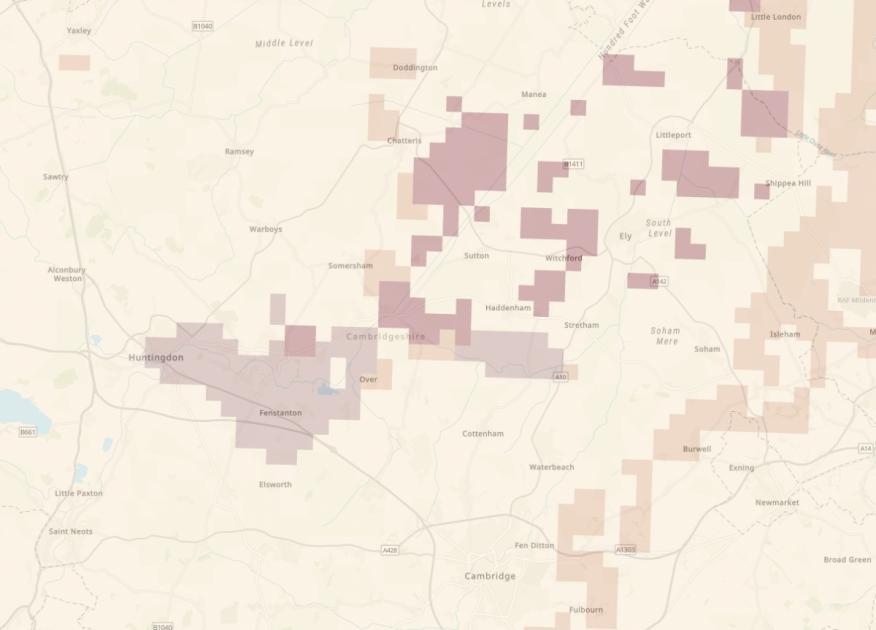 Where are the hotspots for radon in Cambridgeshire? 