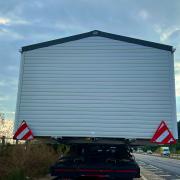 This lorry carrying a mobile home was stopped on the A14 at Newmarket this morning