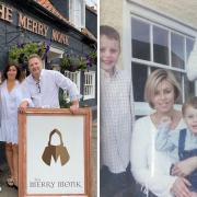 Chef Adrian Smith took over The Merry Monk in Isleham in August 2002. Left: Adrian with wife Michelle and sons Thomas and Jacob. Right: the family when they took on the pub.