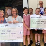 Cliff Loveday (pictured left) shared the £1,500 raised from his cycle challenge between Ely Baby Bank (left) and St Andrew's Primary School (right).