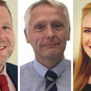 Nick Edgley (left) with, Harriet Sim and Mike Blackledge: promotions announced by Whitings LLP.