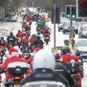 Motorbikes as far as they eye could see along Hills Road in Cambridge on their way to Addenbrooke's Hospital for the Christmas Toy Run