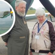 Stella Snow (R) from March offered a Spitfire flight (inset) to her brother Paul Brinson (L) after winning a competition in a newspaper.