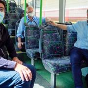 Greater Manchester Mayor Andy Burnham in Cambridge earlier this year with Dr Nik Johnson “taking a tour of the local public transport and active travel options across the city”.