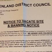 Banning and eviction notice issued by Fenland Council to homeless camping out in a car park.