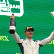 George Russell claimed his first podium finish in Formula One by coming second at a disrupted Belgian Grand Prix.