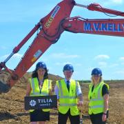 Tilia Homes' new development in Cottenham, Kings Park, was visited by area sales manager Lucy Lee (L) site manager Ian Carter (M) and head of marketing Caroline Robinson (R) where they officially began work on the development.