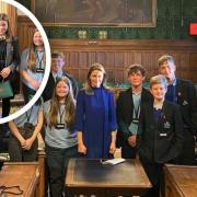Students from school across South East Cambridgeshire attended Parliament this week as part of Lucy Frazer MP's annual schools debating competition. Pictured inset are the winners Reece, Charlotte and Phoebe.