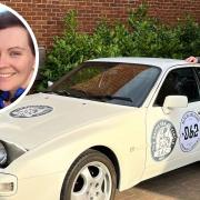 Stephen Hughes will take on a 6,000-mile trip across Europe in a 1987 Porsche 944 for the Arthur Rank Hospice Charity which cared for his late wife Jenny (inset).