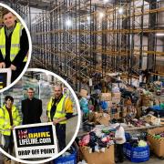Dean and the Doctor. The Dean of Ely Cathedral, the Very Rev Mark Bonney and the Mayor of Cambridgeshire and Peterborough, Dr Nik Johnson, both visited the Ukraine Lifeline warehouse at Pymoor.