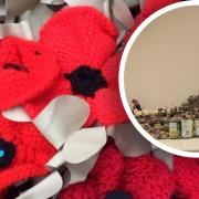 Over 5,000 Remembrance poppies have been made by Waterbeach and Landbeach communities for their war memorial centenaries. They'll be placed on camouflage-netting panels (inset).