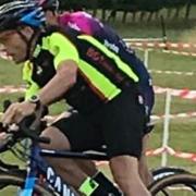 Neil Bowman racing in the Ashwell CC summer cyclocross series for Ely & District Cycling Club.