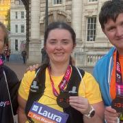 Jane Dunsmore with daughter-in-law Laura and son Phillip at the London Marathon.