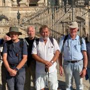 Peter Harris, centre, and the friends from Ely who walked with him from Sarria to Santiago de Compostela in northern Spain.