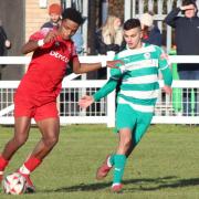 Joao Varela (left) impressed for Ely City in their defeat to Soham Town Rangers on Boxing Day.