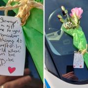 This was the note and flowers a police officer returned to after doing some crime enquiries at Sainsbury's in Ely on February 5.