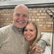 Steve Tucker, studio manager at Almost Angels Tattoo Family in Ely, with Gogglebox star Lisa Baggs