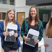 LECA students Neve Smith, Janie Allen, Leah Ball and Eve Caley celebrating their results
