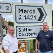 Cllrs Bill Hunt and Stephen Thompson at Haddenham crossroads.