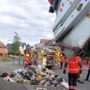 A bin lorry fire caused by batteries