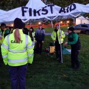 The police cadets setting up their first aid stand at the Ely fireworks event