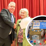 Cllr Stephen Thompson and library volunteer Andrea Chambers at the 20th anniversary celebrations.