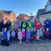 Six childminders gathered with local PCSO Mags Harvey at Hannah McCreadie's childminding setting for road safety week.