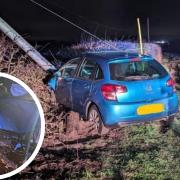 The car was left damaged following the collision involving a pylon.