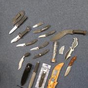 These knives and an extendable baton were handed in to officers at Ely Police Station over the weekend.