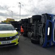 The overturned lorry on the A10 in Littleport.