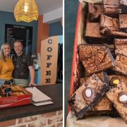 Tamarin Bay Coffee House owners Lucy and Ed, and their delicious range of chocolate brownies