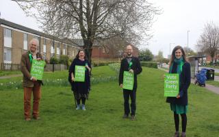 Cambridge Green Party candidates, from left to right, Jeremy Caddick, Naomi Bennett, Matt Howard and Hannah Charlotte Copley. Credit: Hannah Charlotte