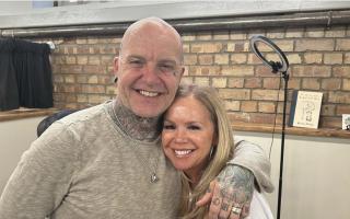 Steve Tucker, studio manager at Almost Angels Tattoo Family in Ely, with Gogglebox star Lisa Baggs
