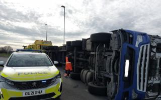 The overturned lorry on the A10 in Littleport.